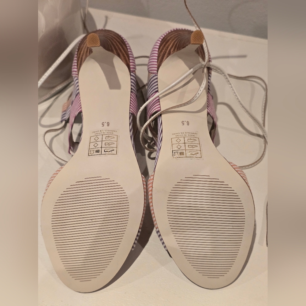 Anthropologie Billy Ella Striped Lace Up Heels - Picture 6 of 12